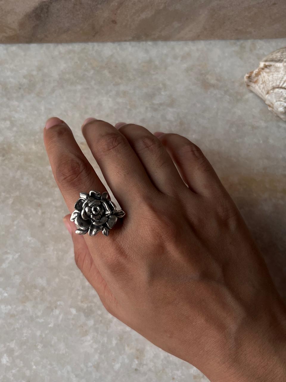 Chunky Rose 925 Sterling Silver Ring