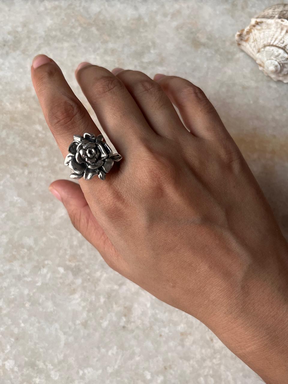Chunky Rose 925 Sterling Silver Ring