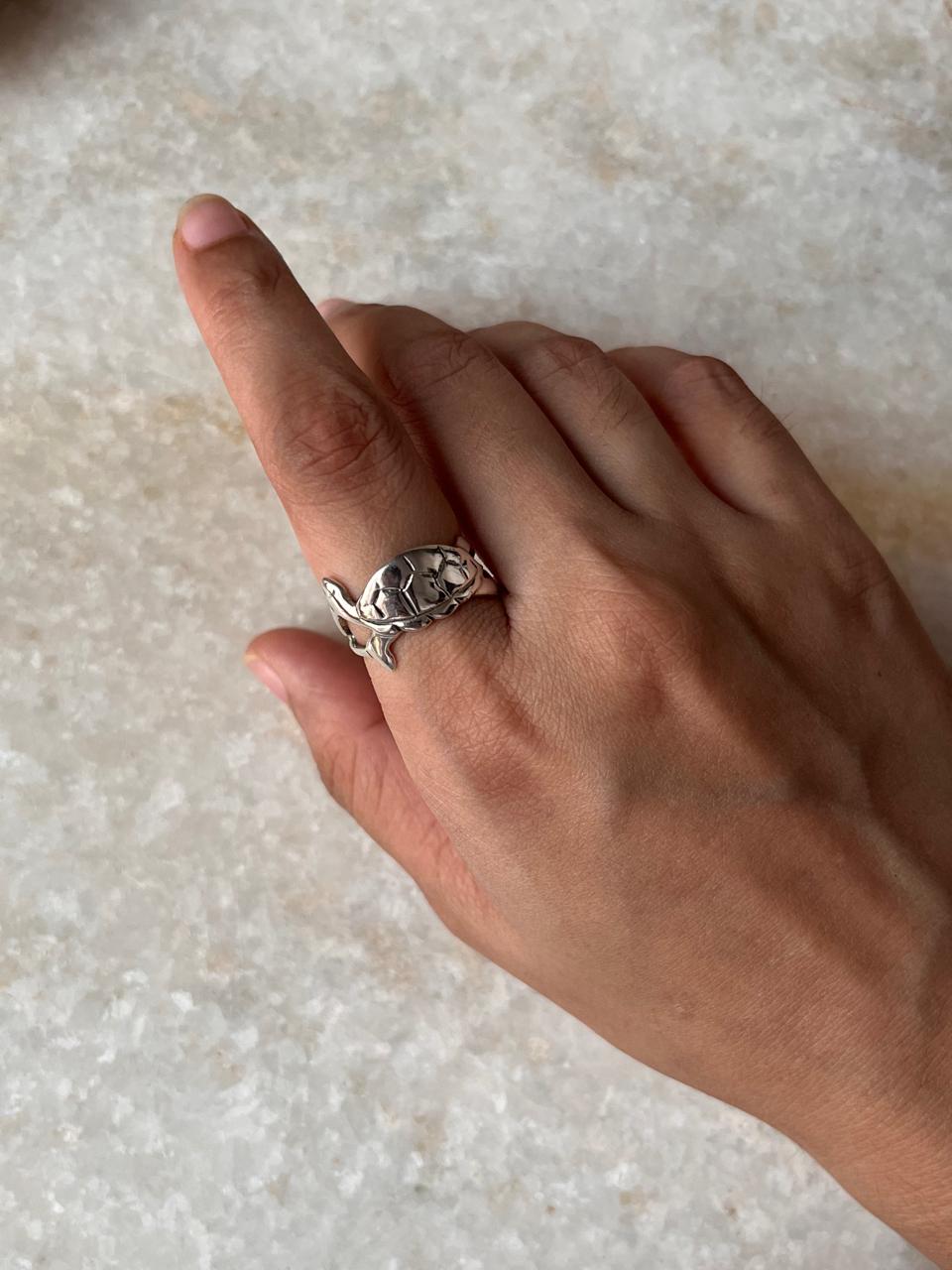 Horizontal Tortoise 925 Sterling Silver Ring