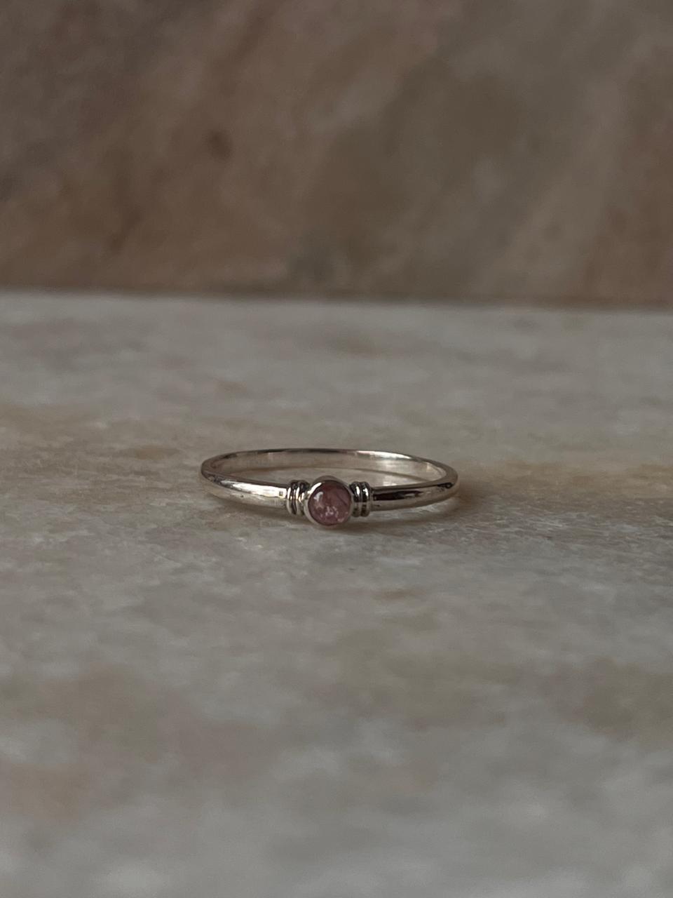 Pink Tourmaline Plain Band 925 Sterling Silver Ring