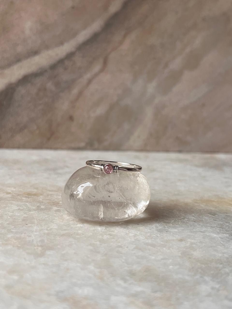Pink Tourmaline Plain Band 925 Sterling Silver Ring