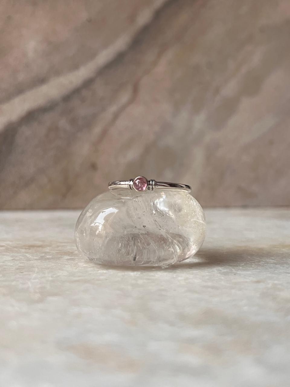 Pink Tourmaline Plain Band 925 Sterling Silver Ring