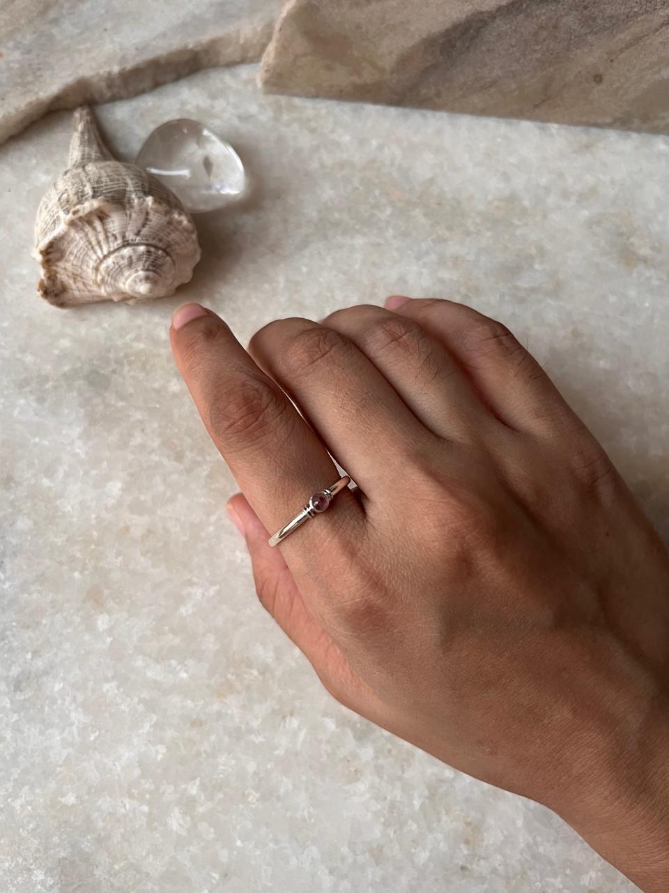 Pink Tourmaline Plain Band 925 Sterling Silver Ring