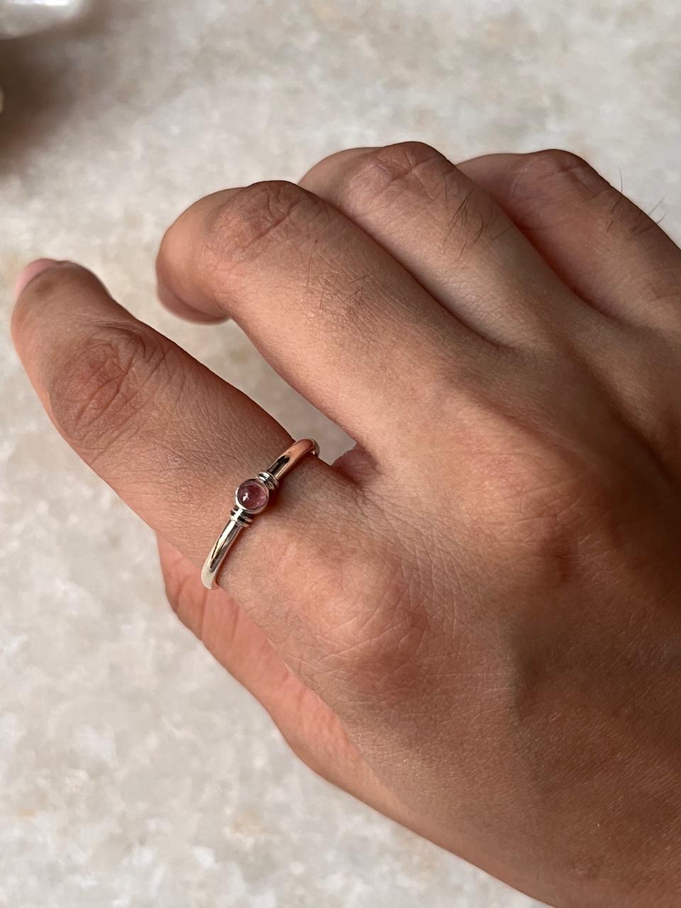 Pink Tourmaline Plain Band 925 Sterling Silver Ring
