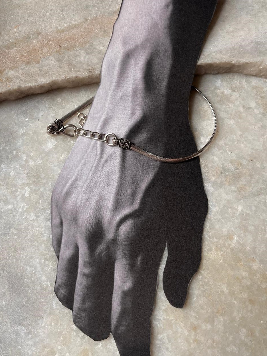 Flat Snake Antique 925 Sterling Silver Bracelet
