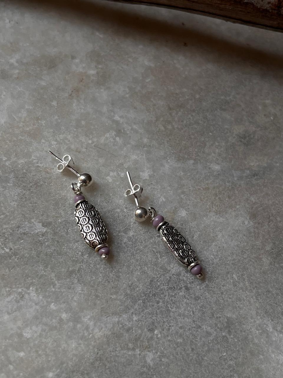 Handmade lavender bead earrings in 925 silver