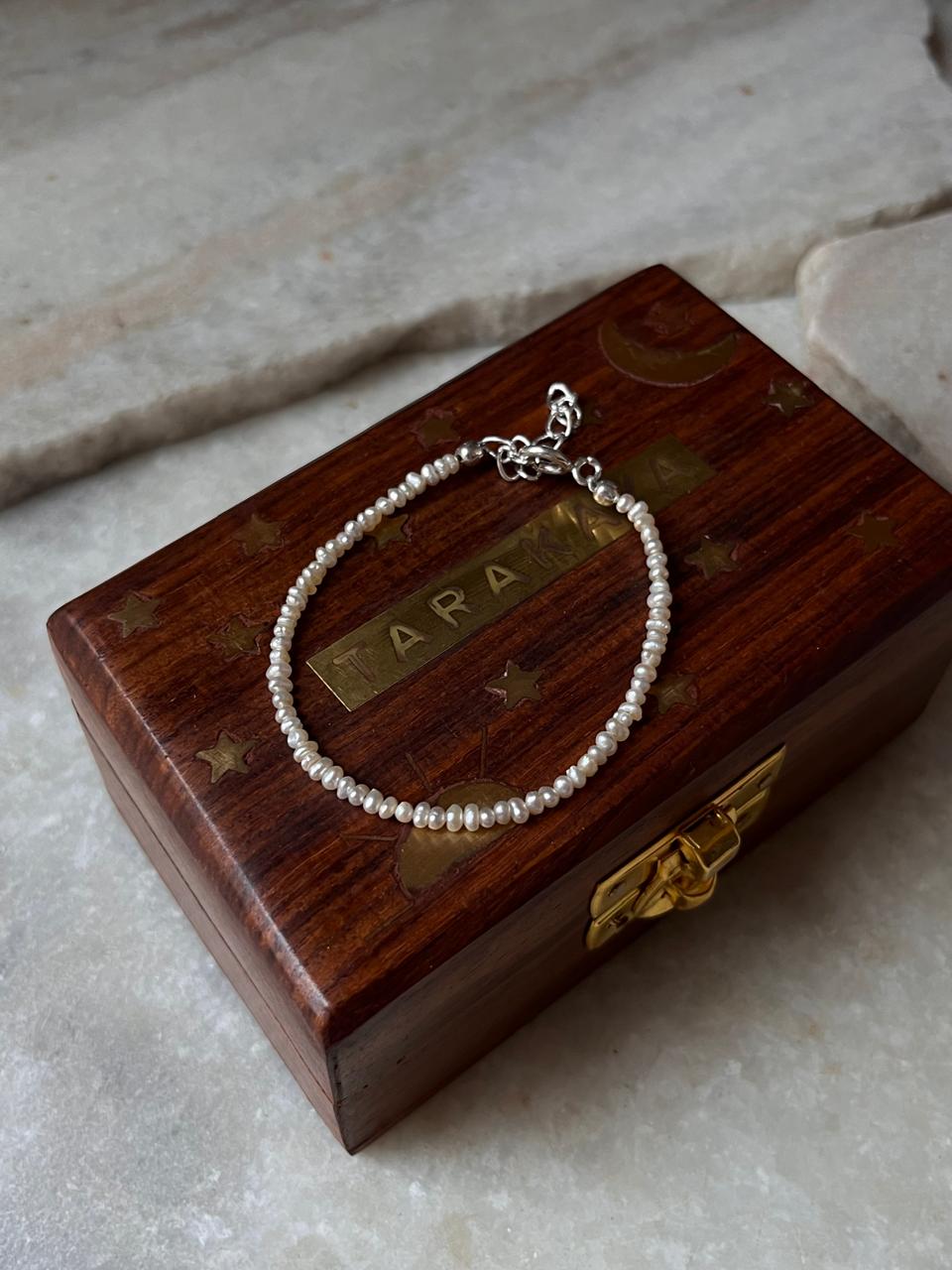 Stackable 2mm warm tone pearl bracelet