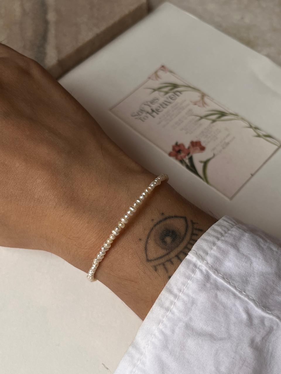 Stackable 2mm warm tone pearl bracelet