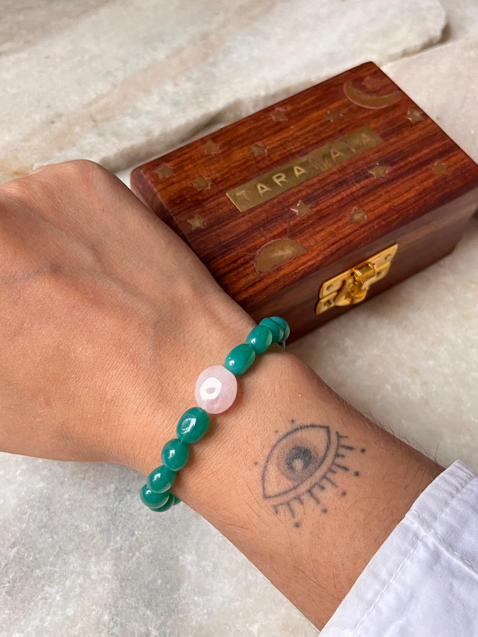 Love & Abundance Rose Quartz & Green Onyx Tumble 925 Sterling Silver Bracelet
