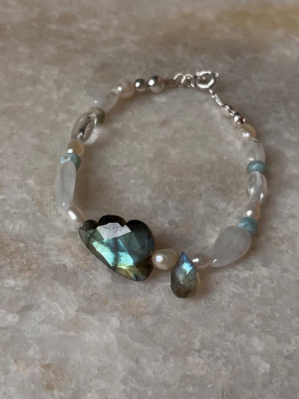 Stormy Labradorite SkyFall Handcrafted Natural 925 Sterling Silver Bracelet