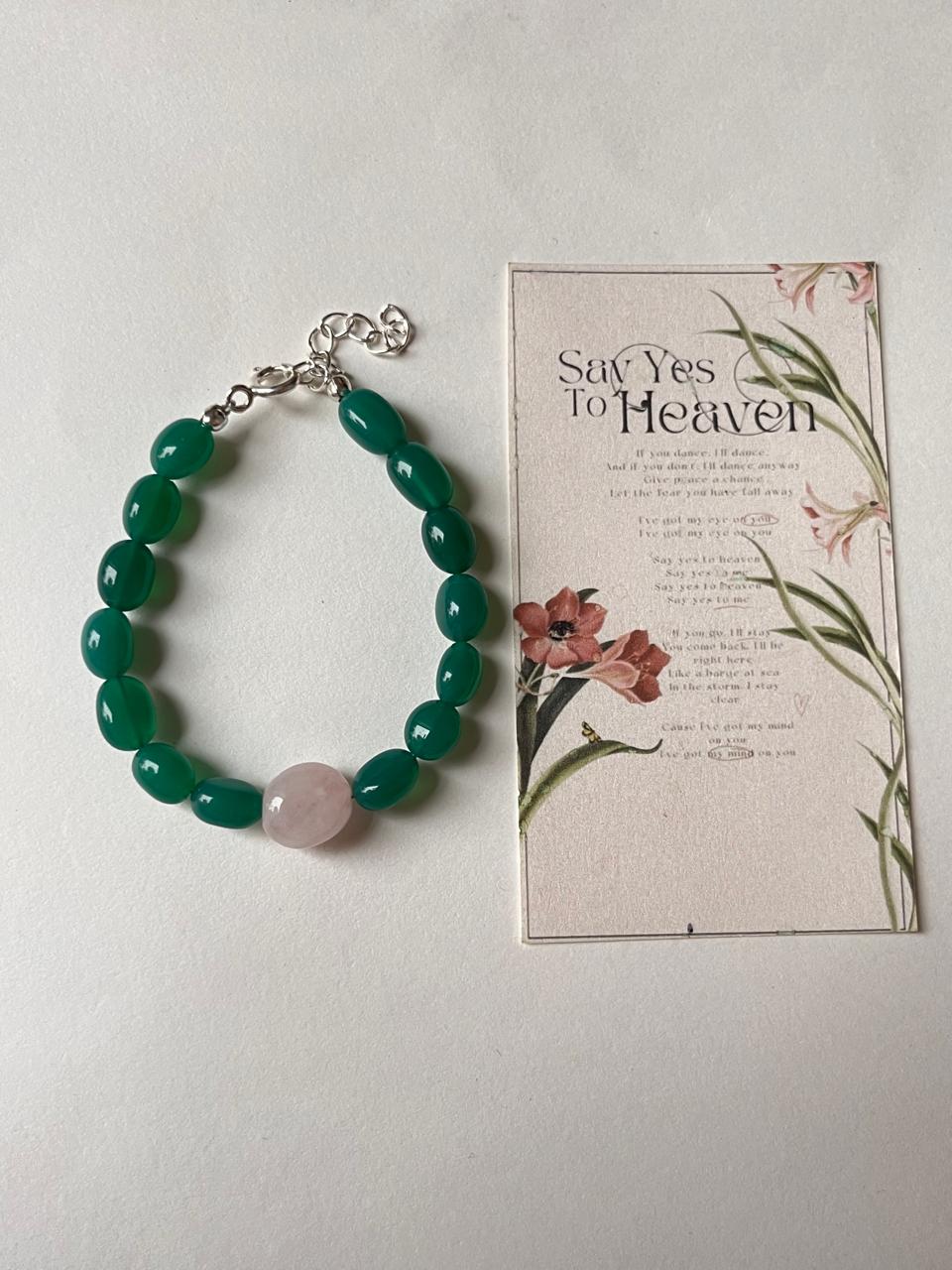 Love & Abundance Rose Quartz & Green Onyx Tumble 925 Sterling Silver Bracelet