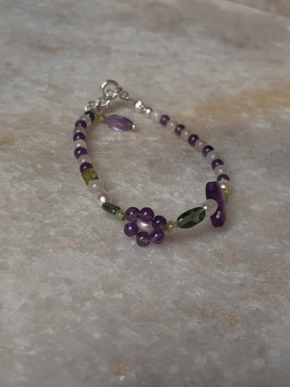 Floral Garden 2 Handcrafted Natural Gemstone 925 Sterling Silver Bracelet