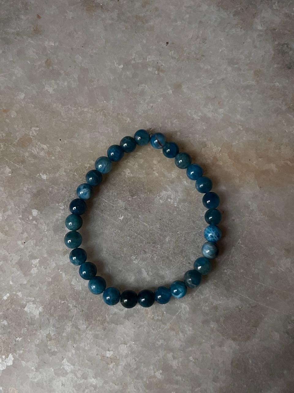 6mm round blue apatite crystal bead bracelet