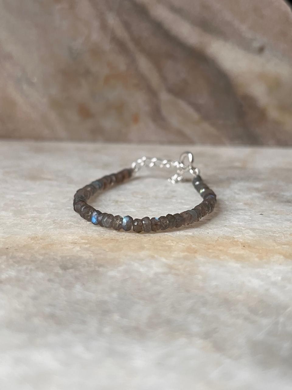Labradorite 3MM-4MM Faceted Crystal 925 Sterling Silver Bracelet