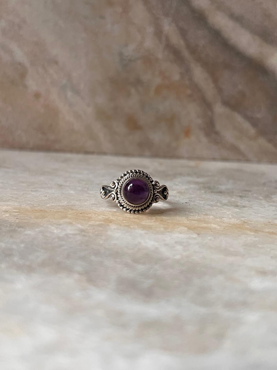 Amethyst Round Boho 925 Sterling Silver Ring