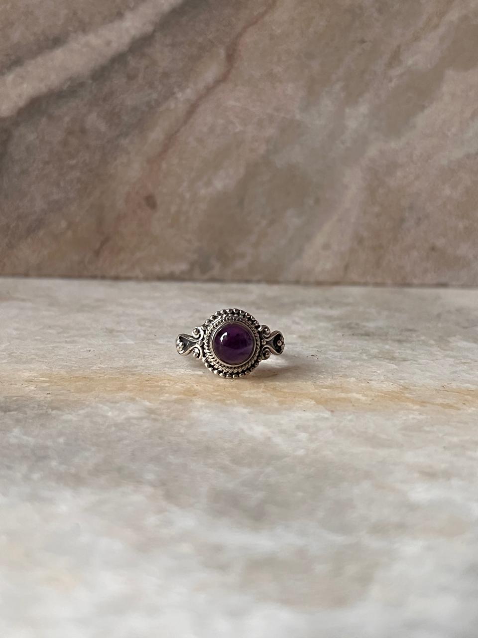 Amethyst Round Boho 925 Sterling Silver Ring