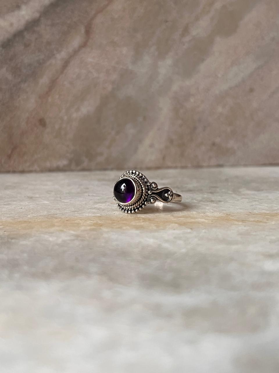 Amethyst Round Boho 925 Sterling Silver Ring