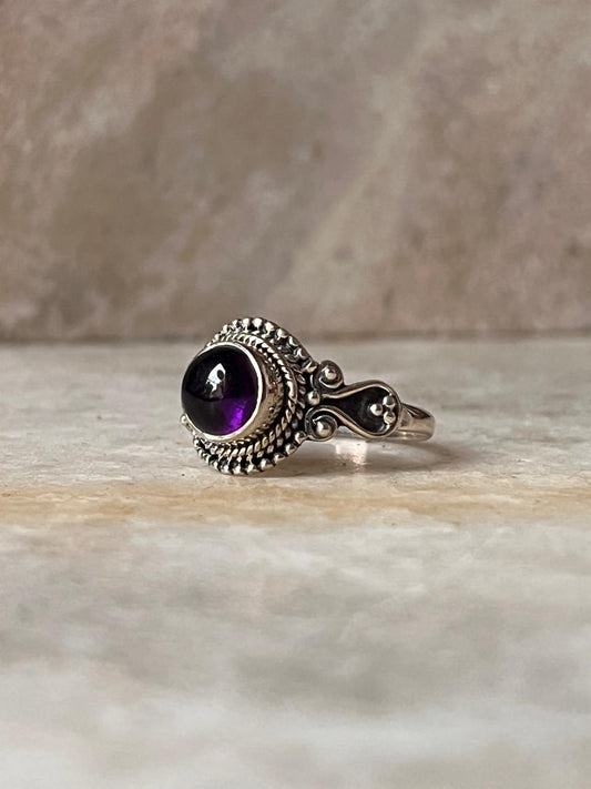 Amethyst Round Boho 925 Sterling Silver Ring