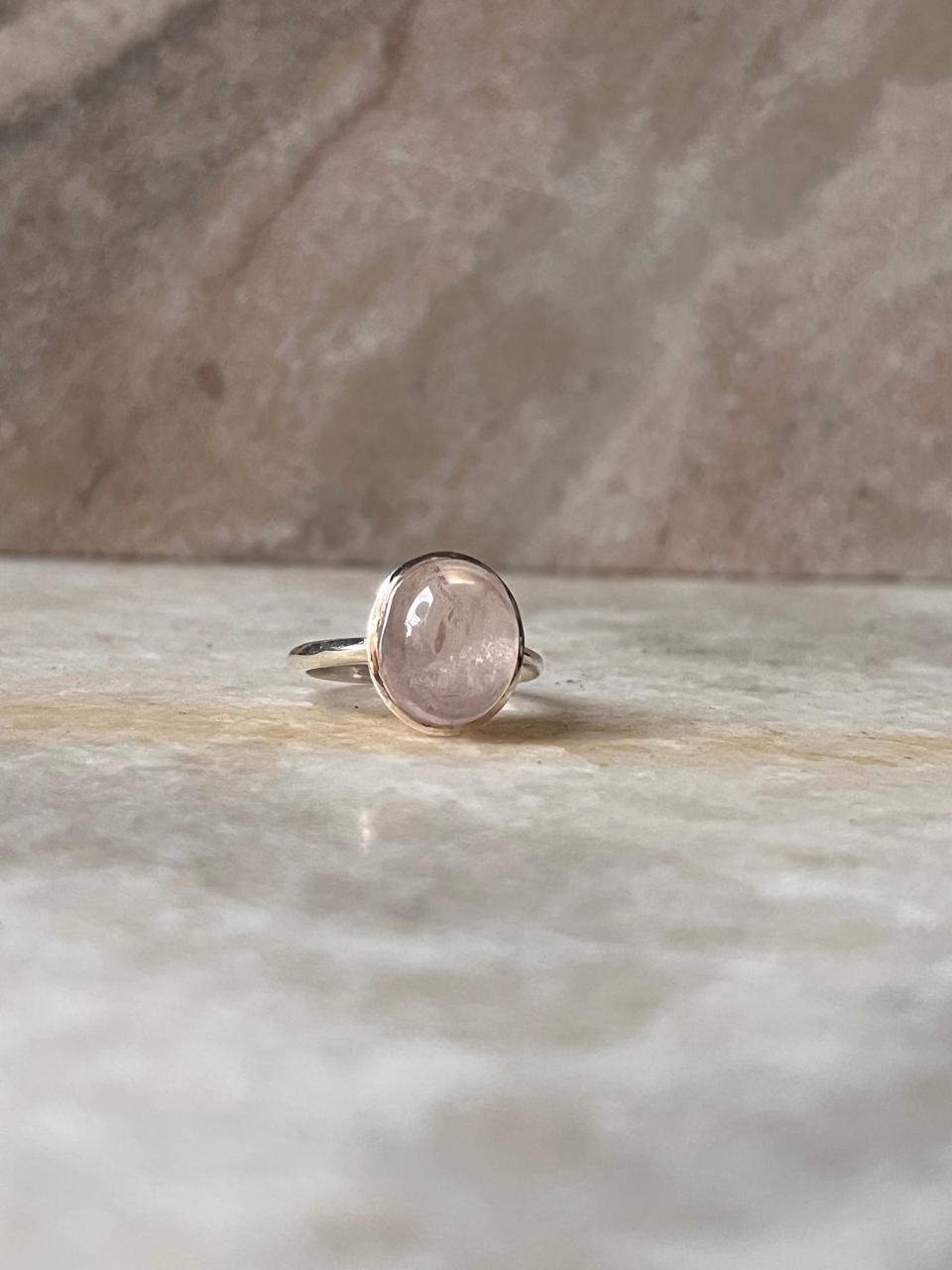 Rose Quartz Oval Plain 925 Sterling Silver Ring