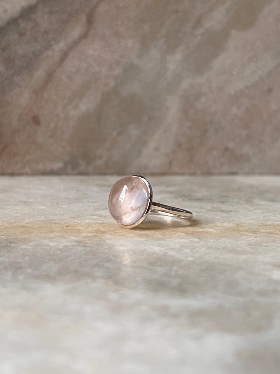 Rose Quartz Oval Plain 925 Sterling Silver Ring