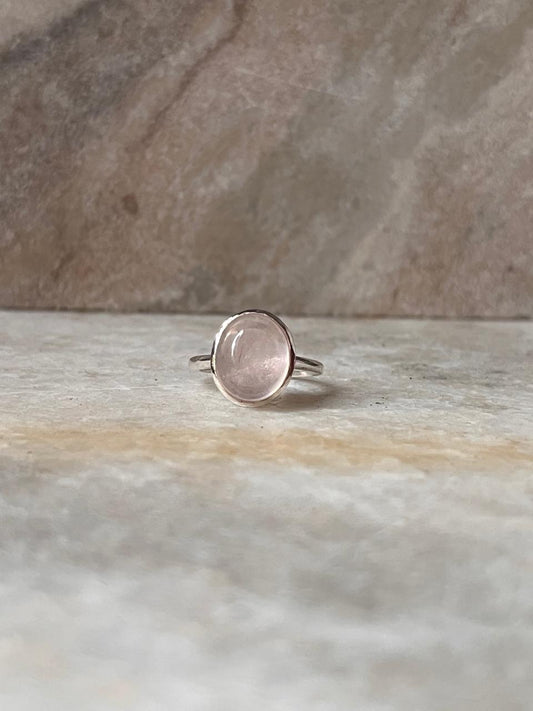 Rose Quartz Oval Plain 925 Sterling Silver Ring