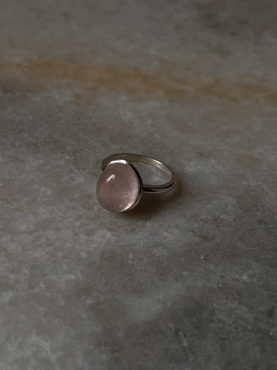 Rose Quartz Oval Plain 925 Sterling Silver Ring