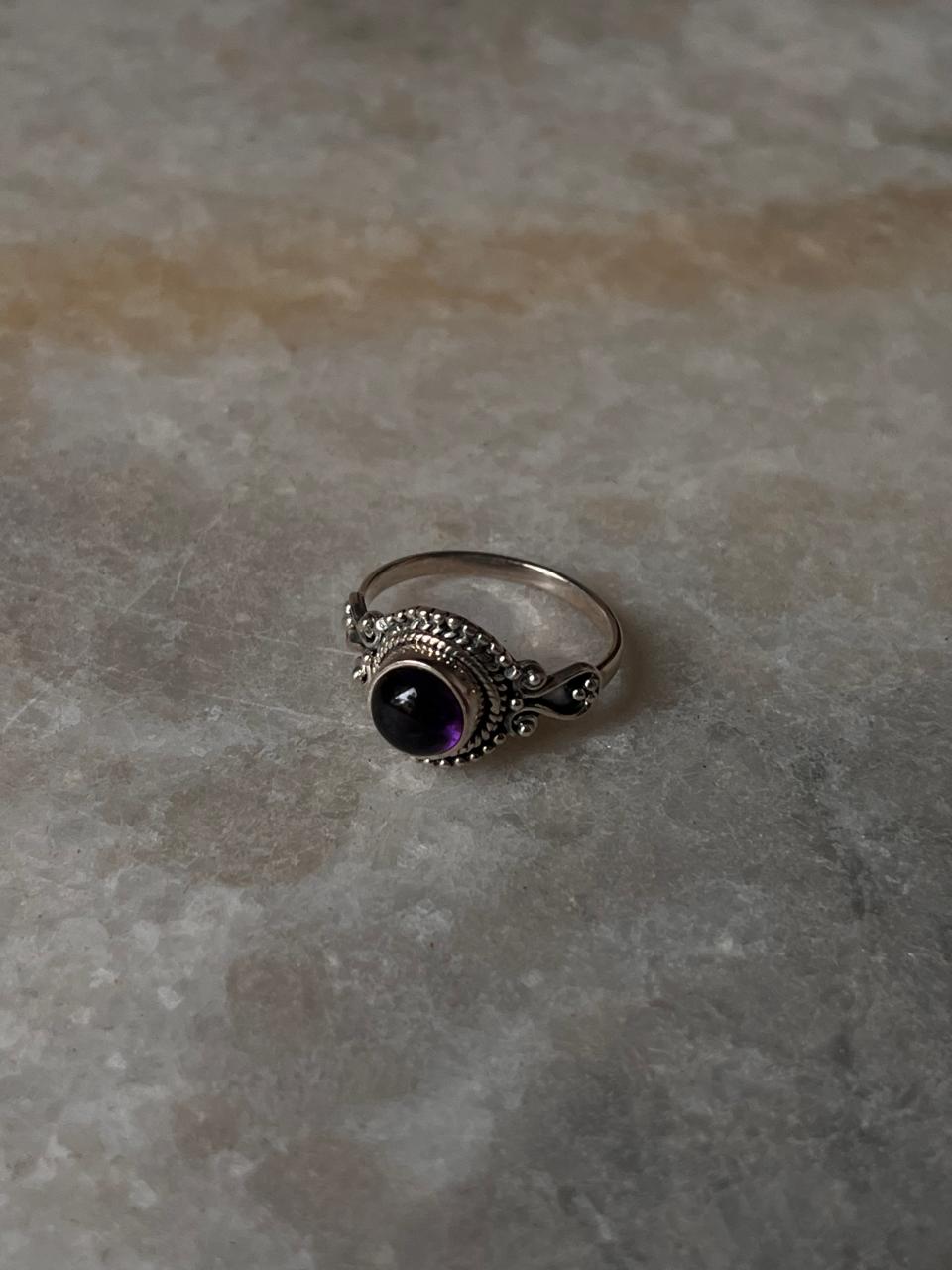 Amethyst Round Boho 925 Sterling Silver Ring