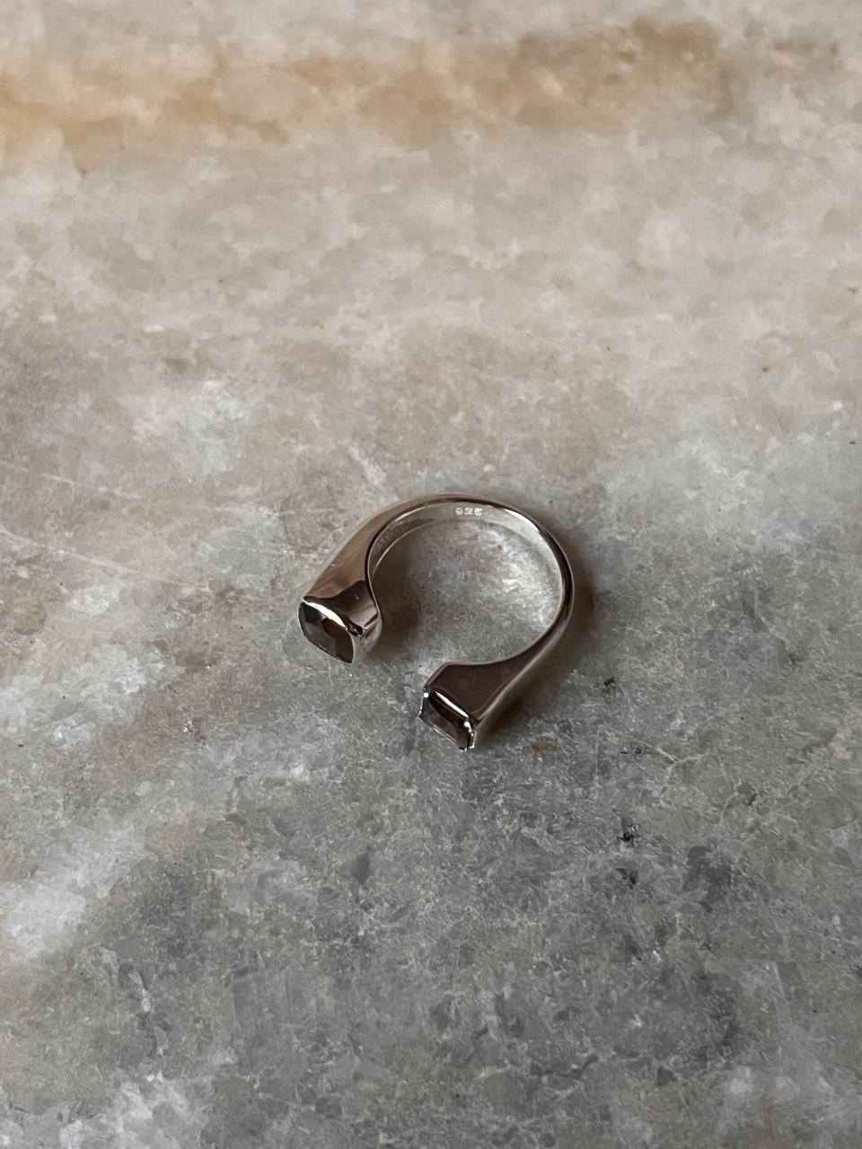 Smokey Quartz Double Square 925 Sterling Silver Ring