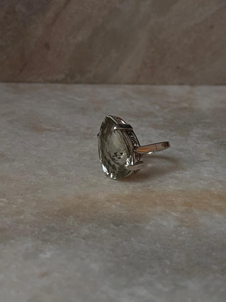 925 silver ring with faceted green amethyst gemstone