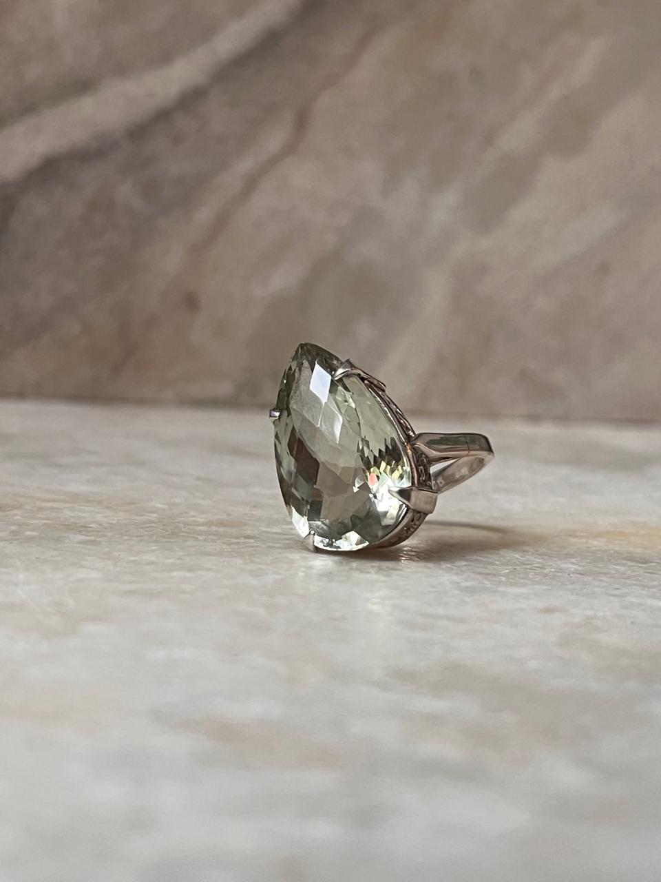 Elegant green amethyst solitaire ring in sterling silver