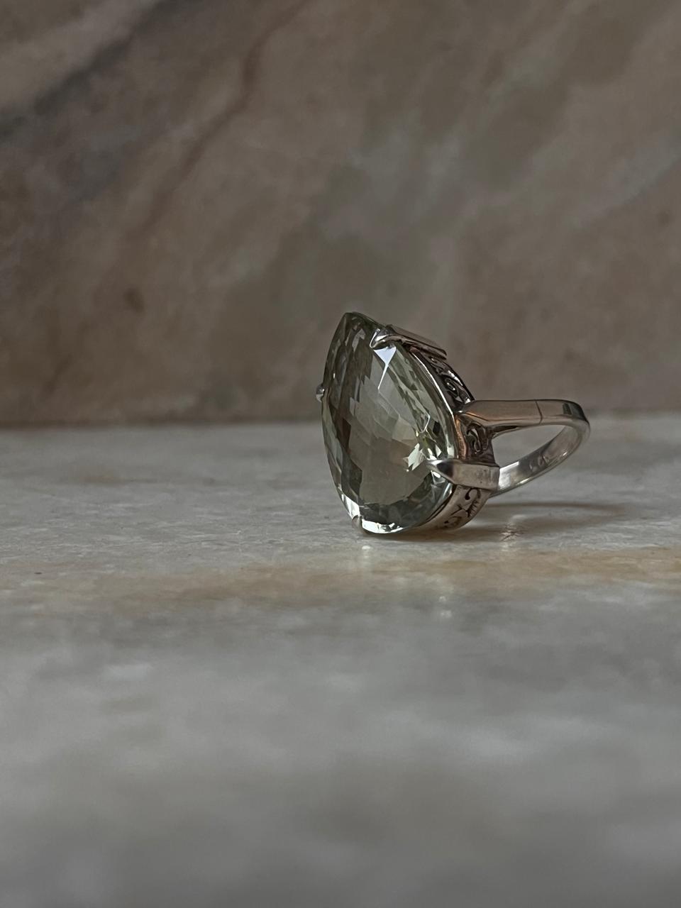 Handcrafted green amethyst statement ring in silver