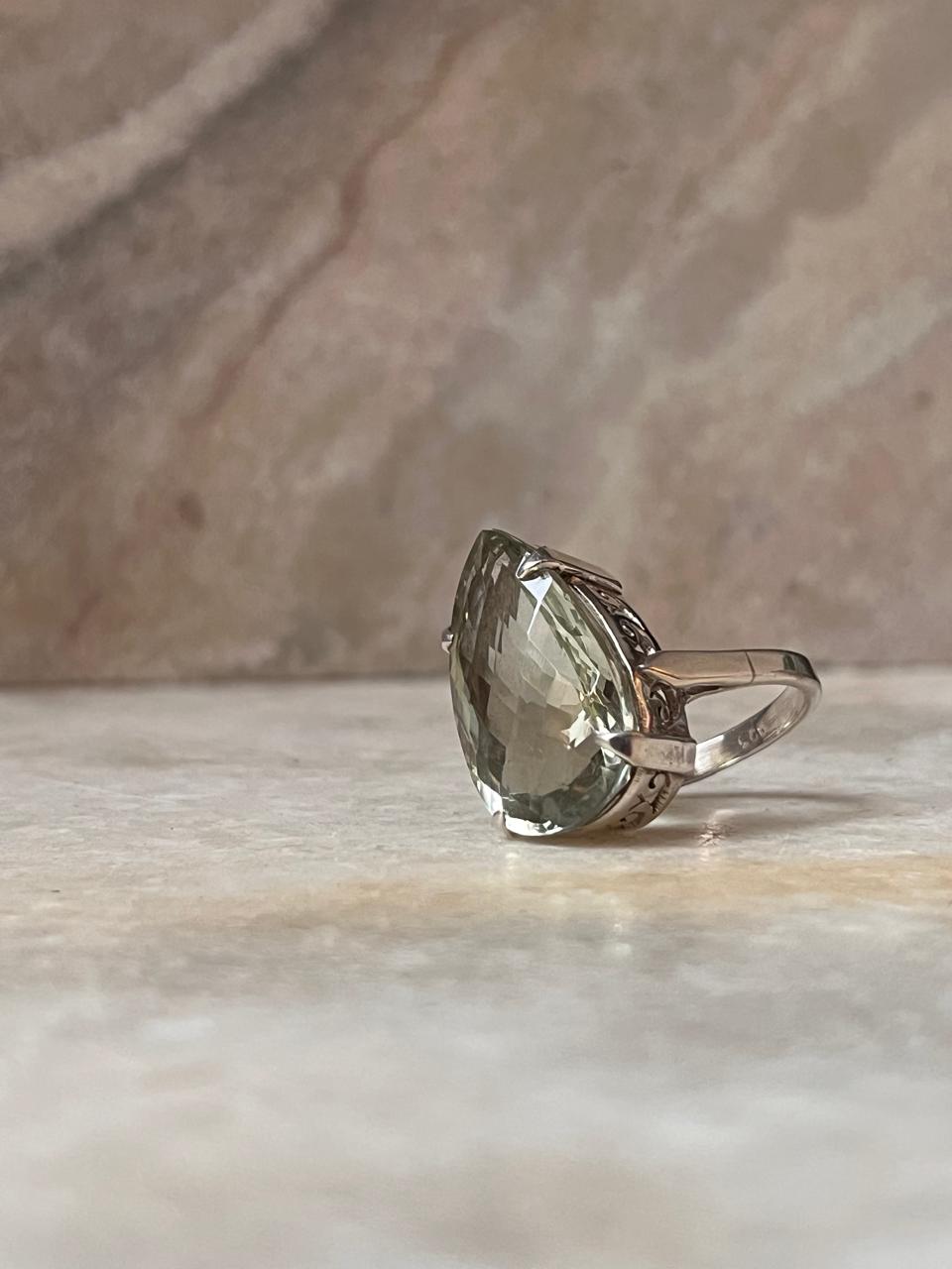 Modern handcrafted 925 silver ring with green amethyst
