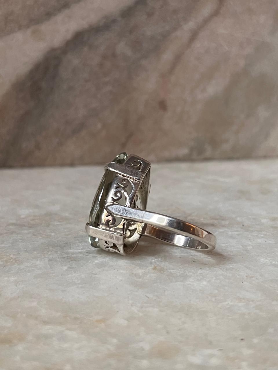 Natural green amethyst gemstone ring in 925 silver