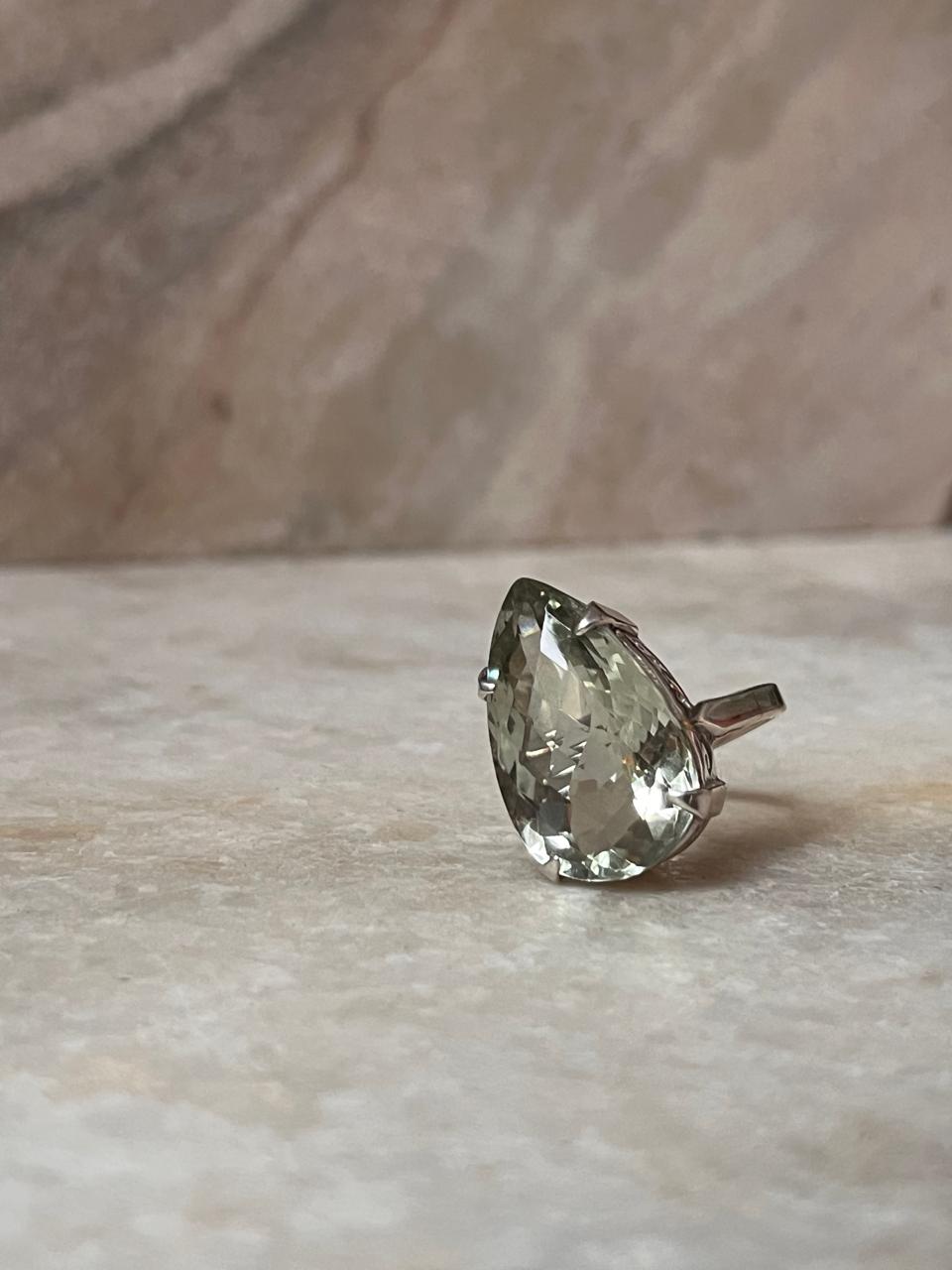 Green Amethyst Statement Solitaire 925 Sterling Silver Ring