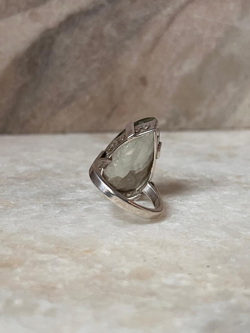 Bold solitaire green amethyst silver ring for women