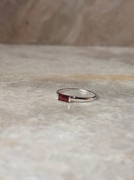 Garnet Baguette Cut Solitaire 925 Sterling Silver Ring