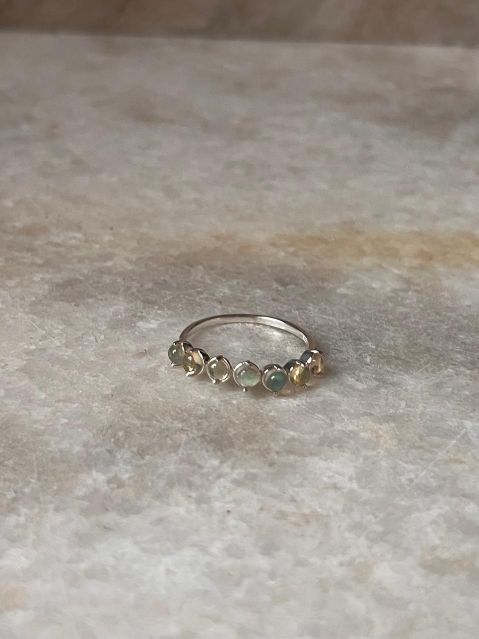 Natural Ethiopian Opal Eternity Band 925 Sterling Silver Ring