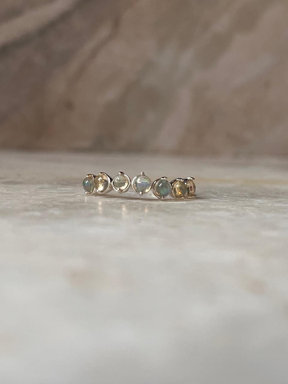 Natural Ethiopian Opal Eternity Band 925 Sterling Silver Ring