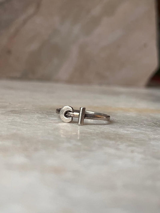 Moon Flower Holder 925 Sterling Silver Ring close-up