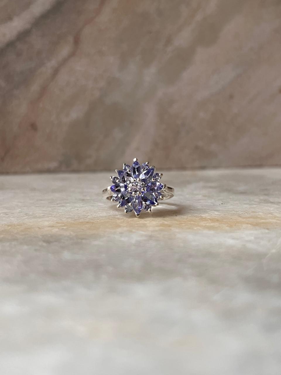 Tanzanite Flower Statement 925 Sterling Silver Ring
