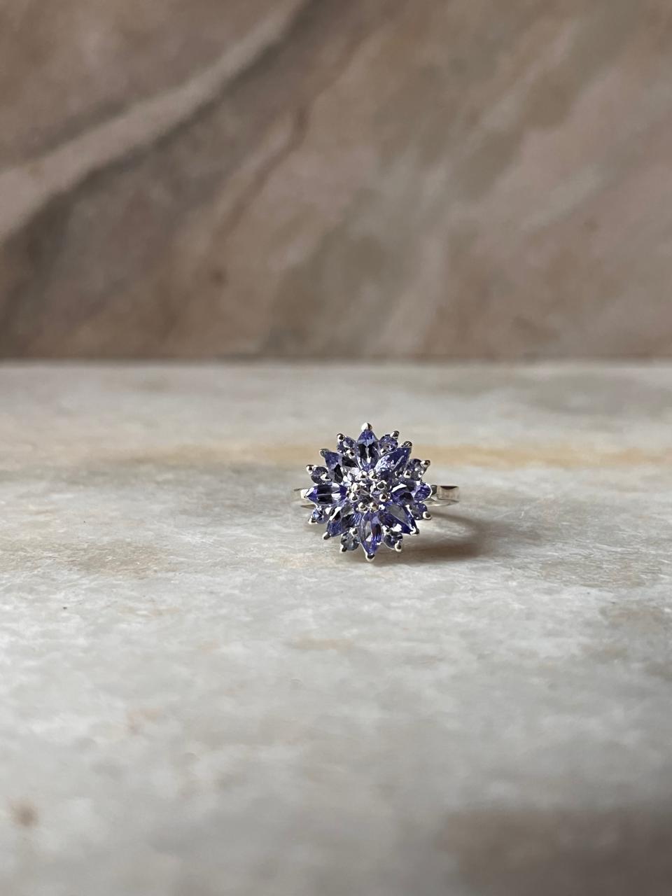 Tanzanite Flower Statement 925 Sterling Silver Ring