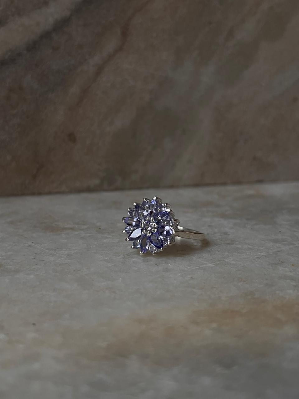 Tanzanite Flower Statement 925 Sterling Silver Ring