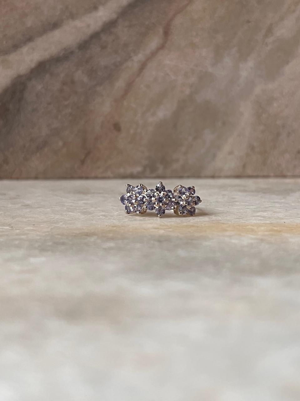 Tanzanite Three Flower 925 Sterling Silver Ring