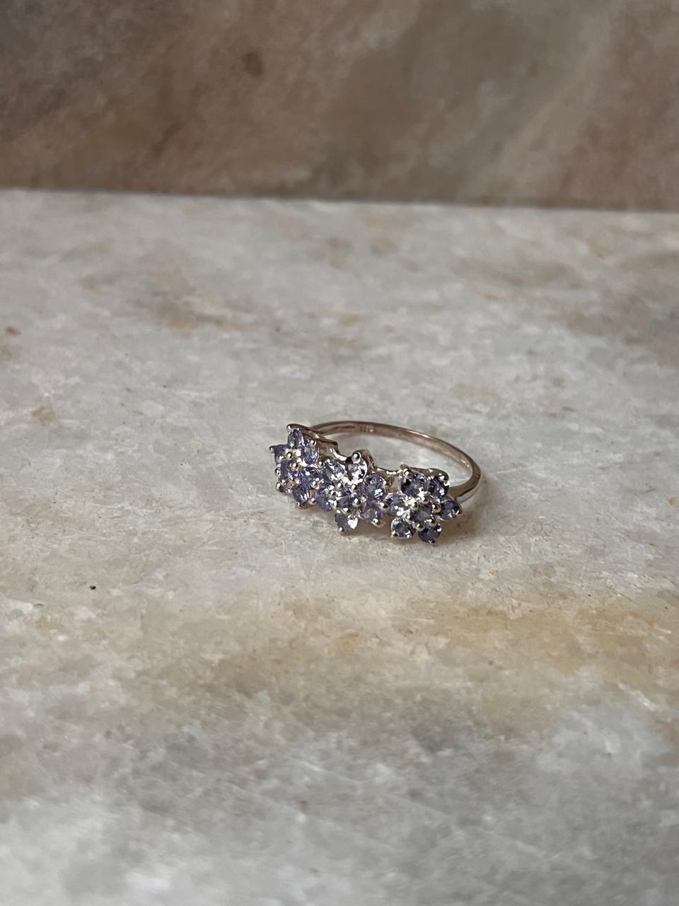 Tanzanite Three Flower 925 Sterling Silver Ring