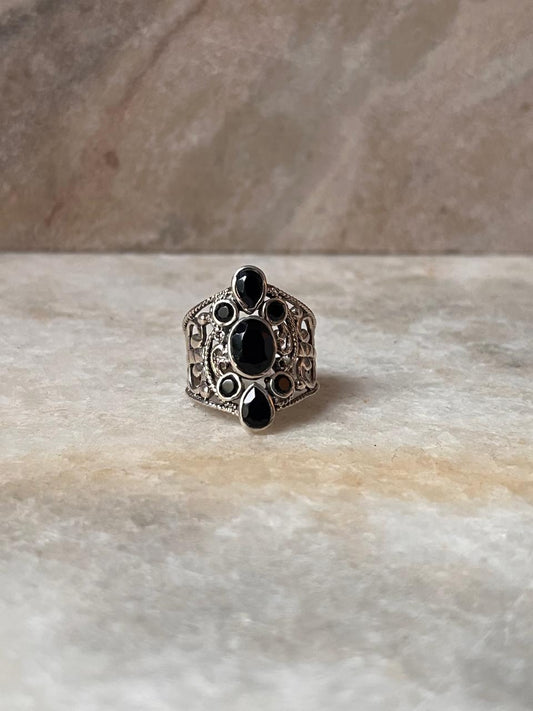 Black Onyx Vintage Filigree 925 Sterling Silver Ring