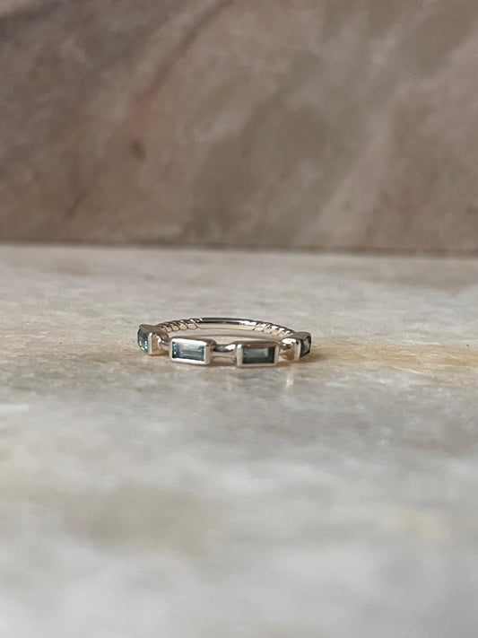 Blue Topaz 4 Baguette Stone 925 Sterling Silver Ring