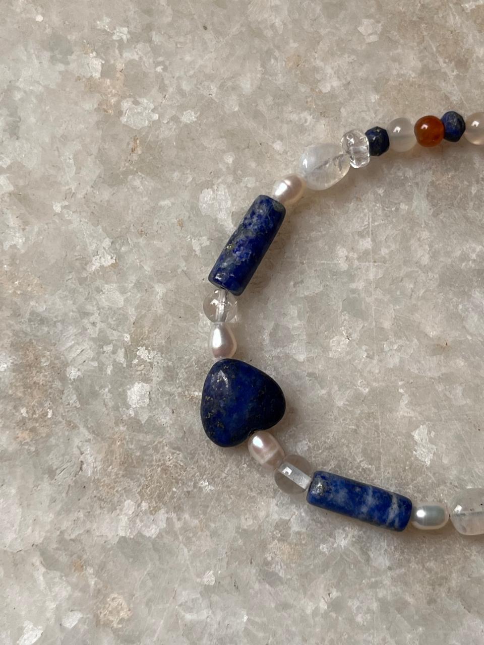 Lapis lazuli, Moonstone, Citrine & Pearl 4mm Round Handcrafted 925 Sterling Silver Bracelet