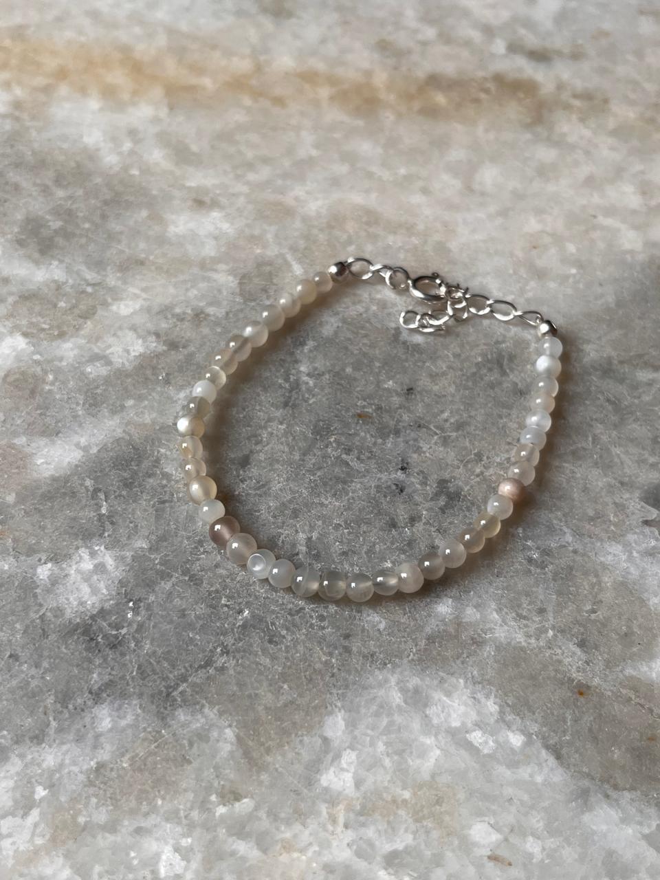 White Moonstone Plain Round 925 Sterling Silver Bracelet