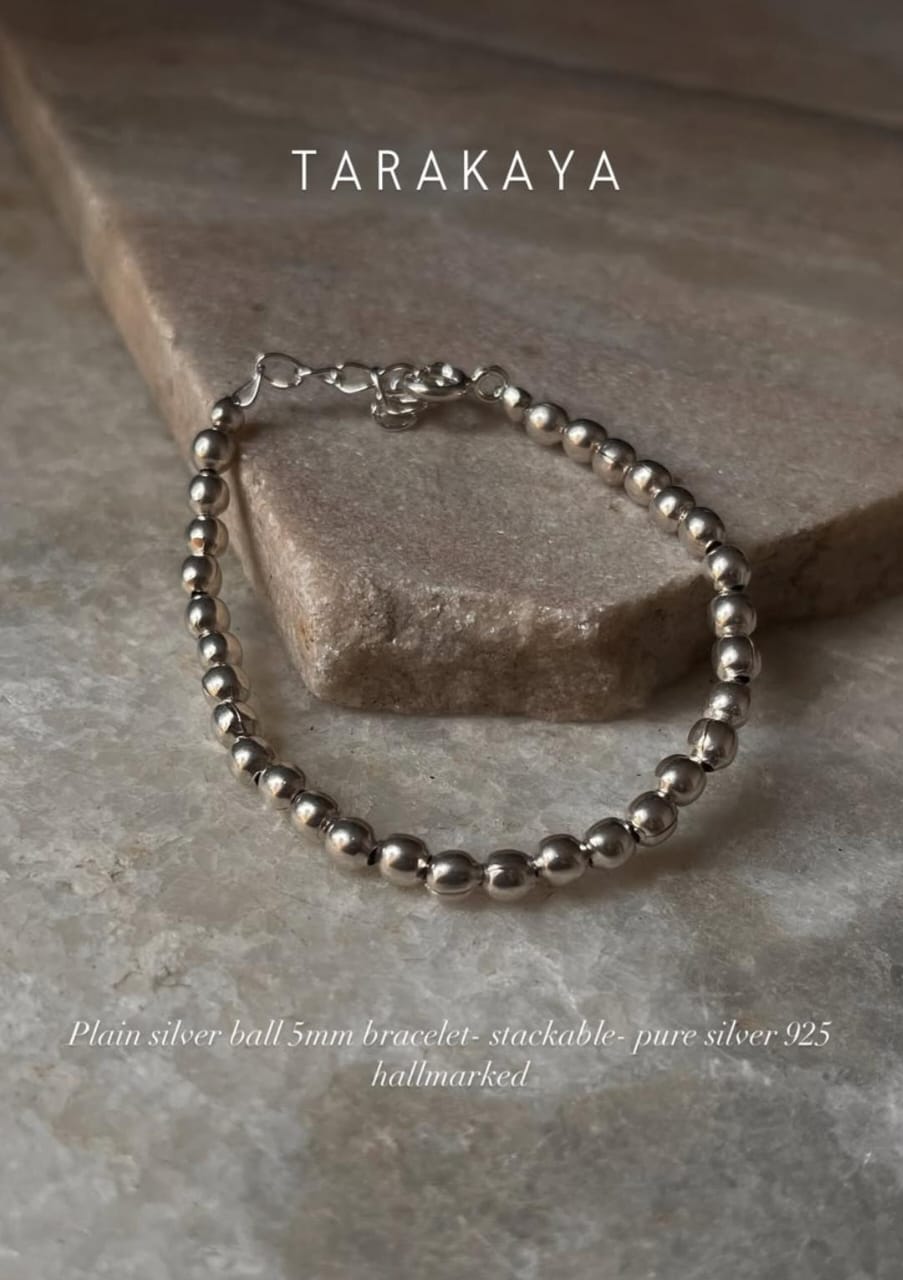 Plain Silver 5mm Balls Handcrafted 925 Sterling Silver Bracelet