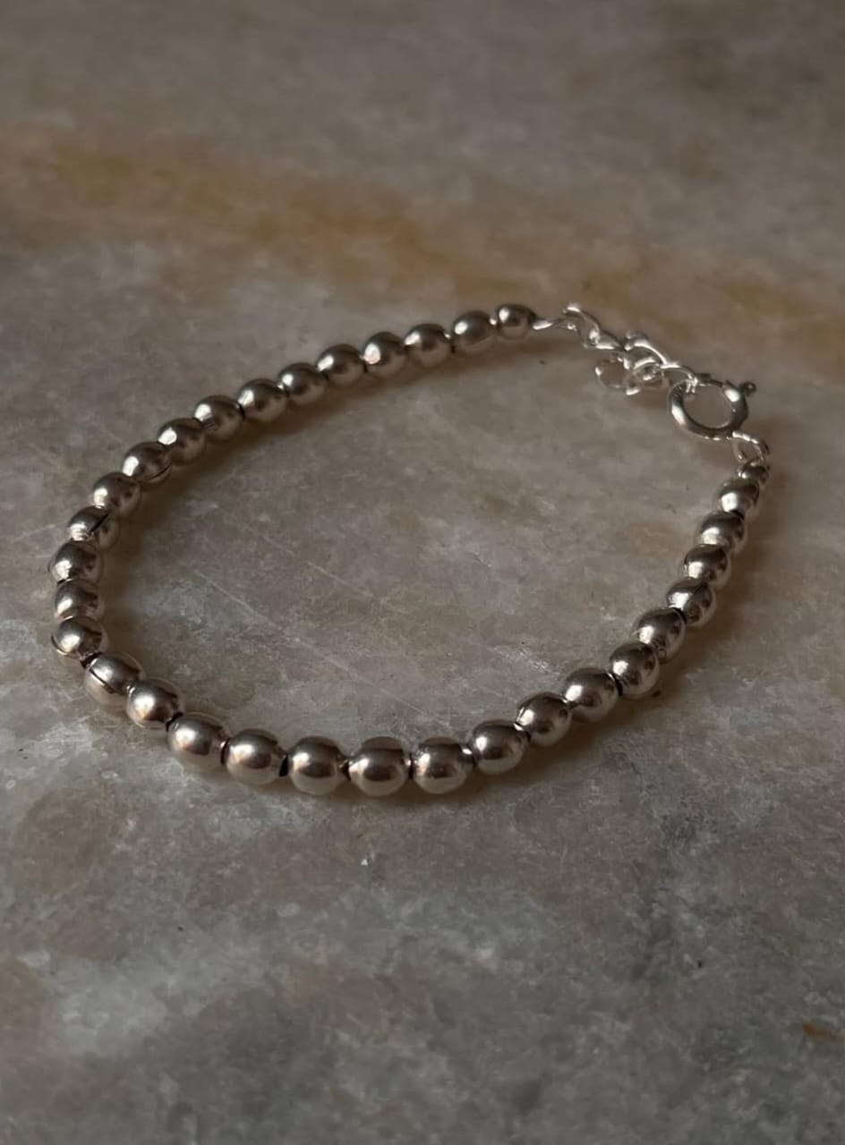 Plain Silver 5mm Balls Handcrafted 925 Sterling Silver Bracelet